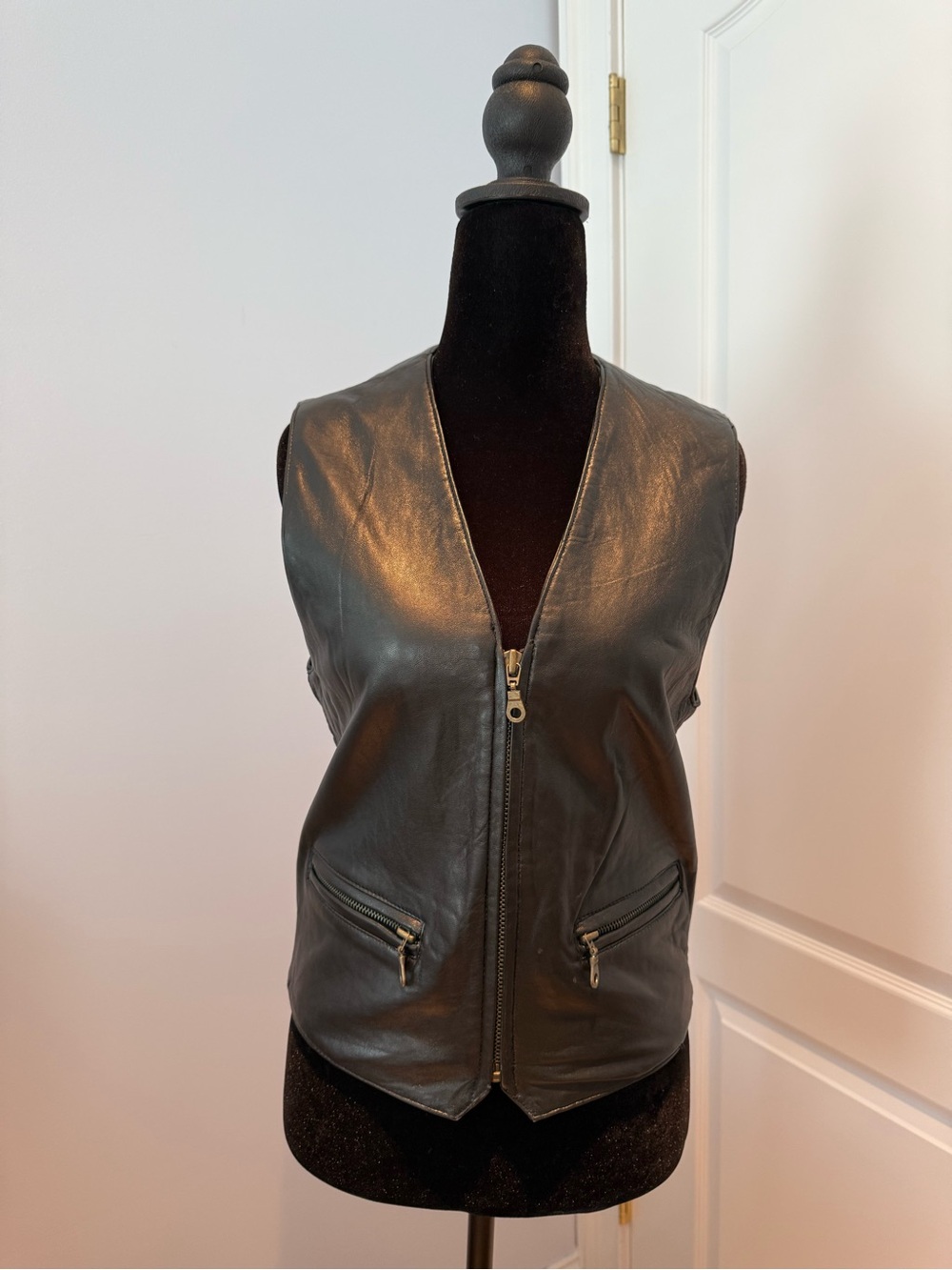 Express Vintage Black Leather Zip-Front Vest
